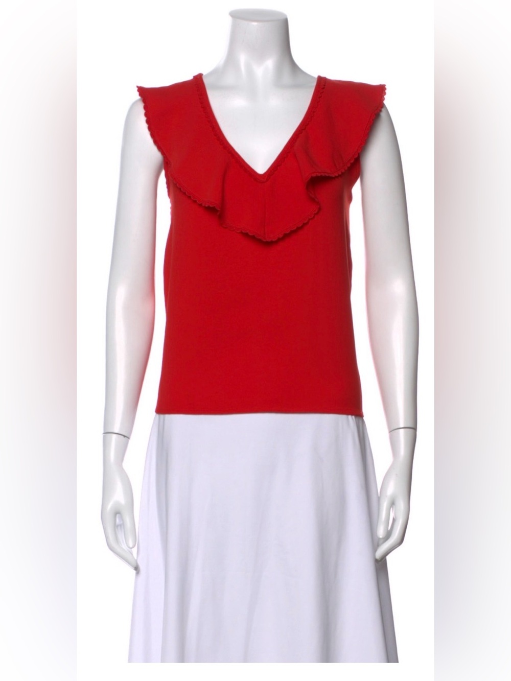 Sezane Red Ruffle V-Neck Tank